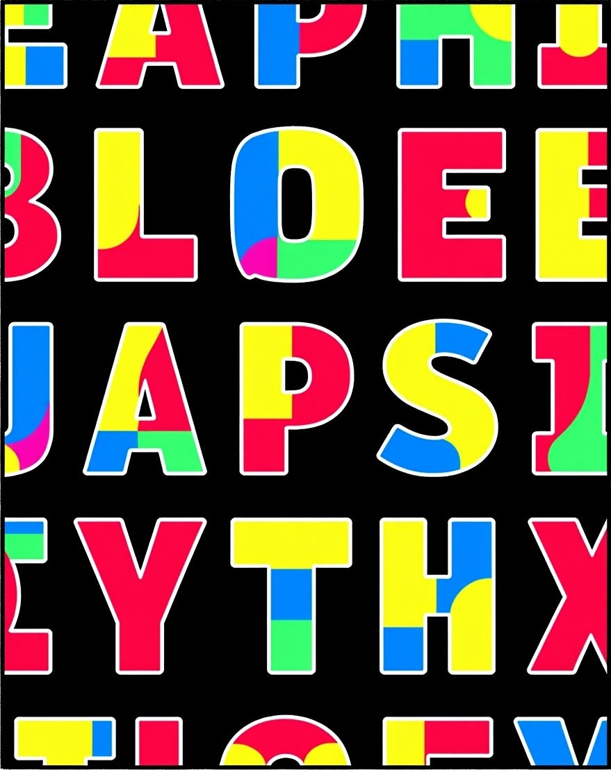 Bold Alphabet Collage Black Rug