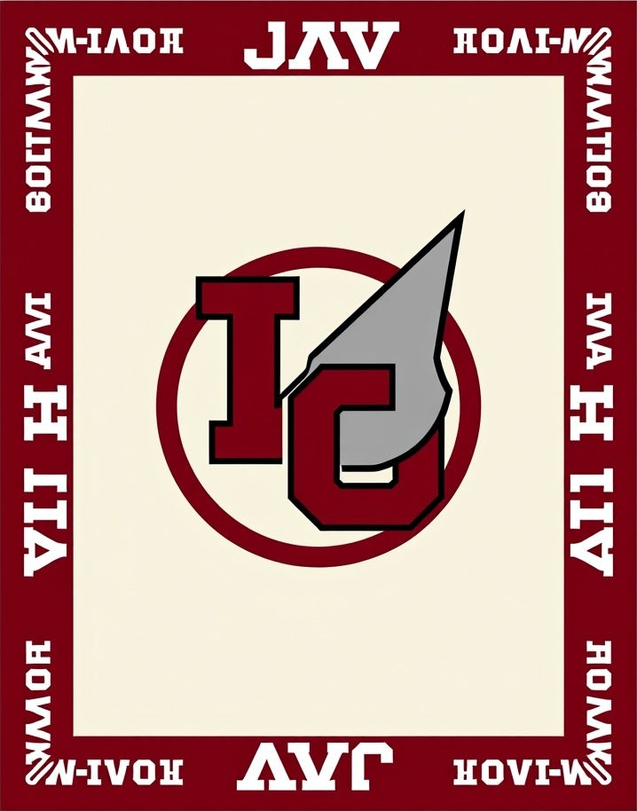 Crimson Interlocking Letters Emblem Rug