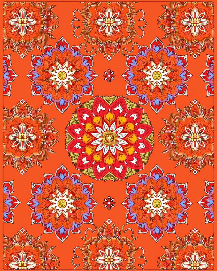 Vibrant Mandala Medallion Orange Rug