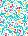 Aqua Dolphins Pink Seahorses Yellow Flowers Rug