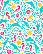 Aqua Dolphins Pink Seahorses Yellow Flowers Rug