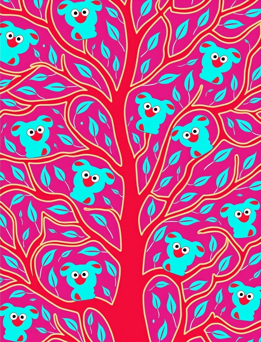 Bright Pink Teal Koala Tree Art Rug