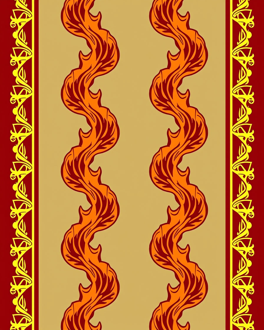 Crimson Orange Flame Scroll Rug