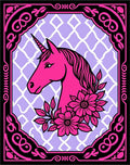 Vibrant Pink Unicorn Floral Lattice Frame Rug