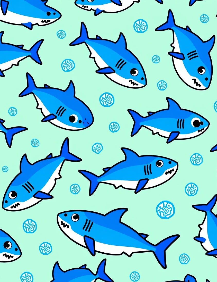 Cute Blue Whimsical Sharks Ocean Rug