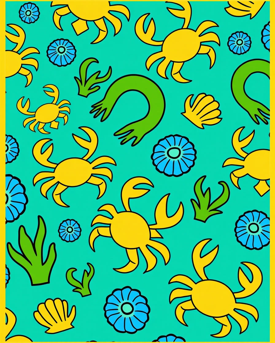 Yellow Crab Blue Flower Green Algae Rug