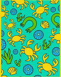 Yellow Crab Blue Flower Green Algae Rug