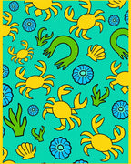 Yellow Crab Blue Flower Green Algae Rug
