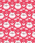 Cute White Cats Pink Heart Floral Rug