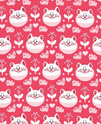 Cute White Cats Pink Heart Floral Rug