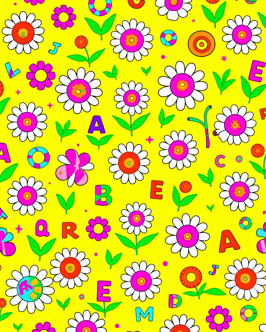 Groovy Daisy Letters Yellow Bright Rug