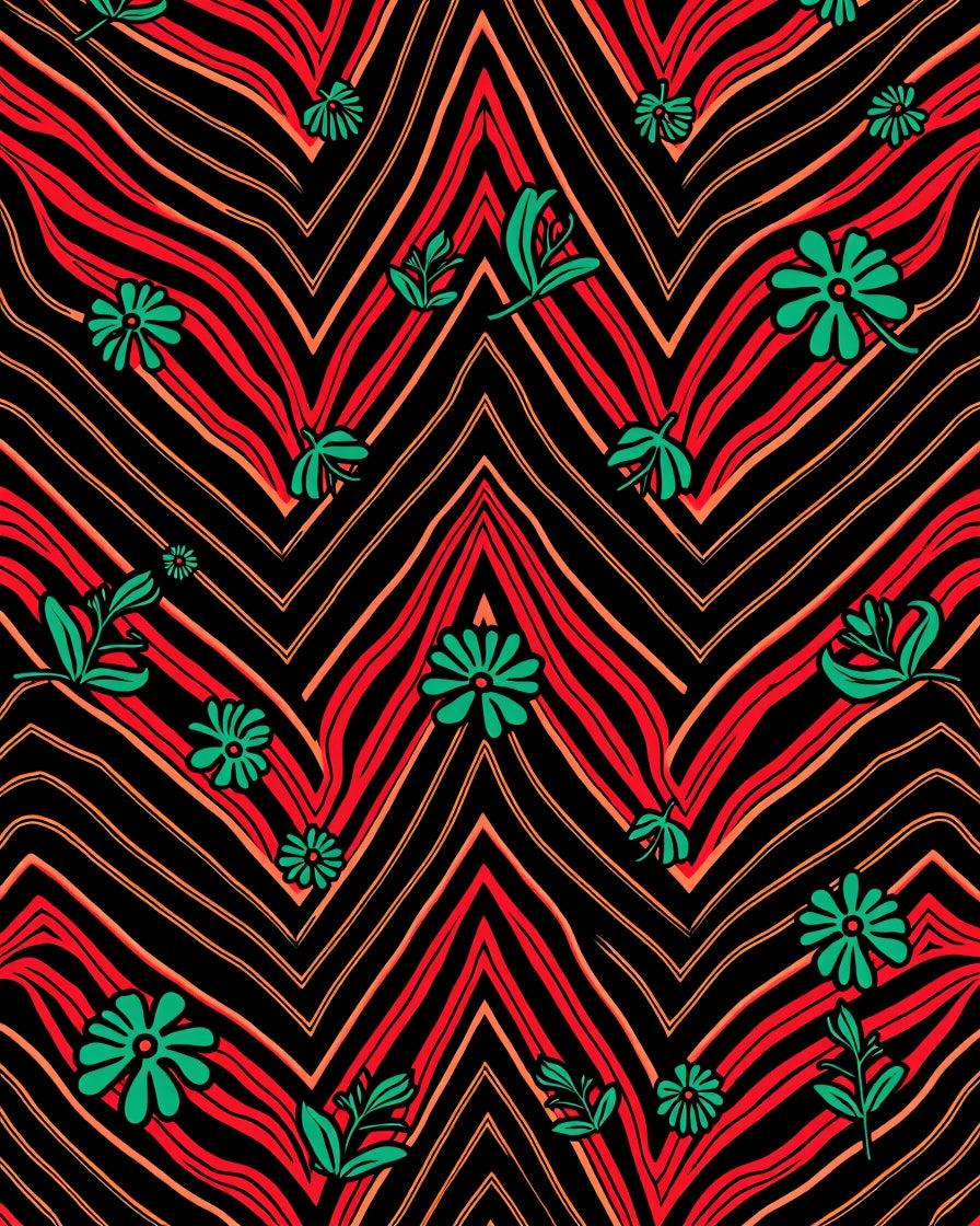 Bold Red Chevron Floral Bloom Rug