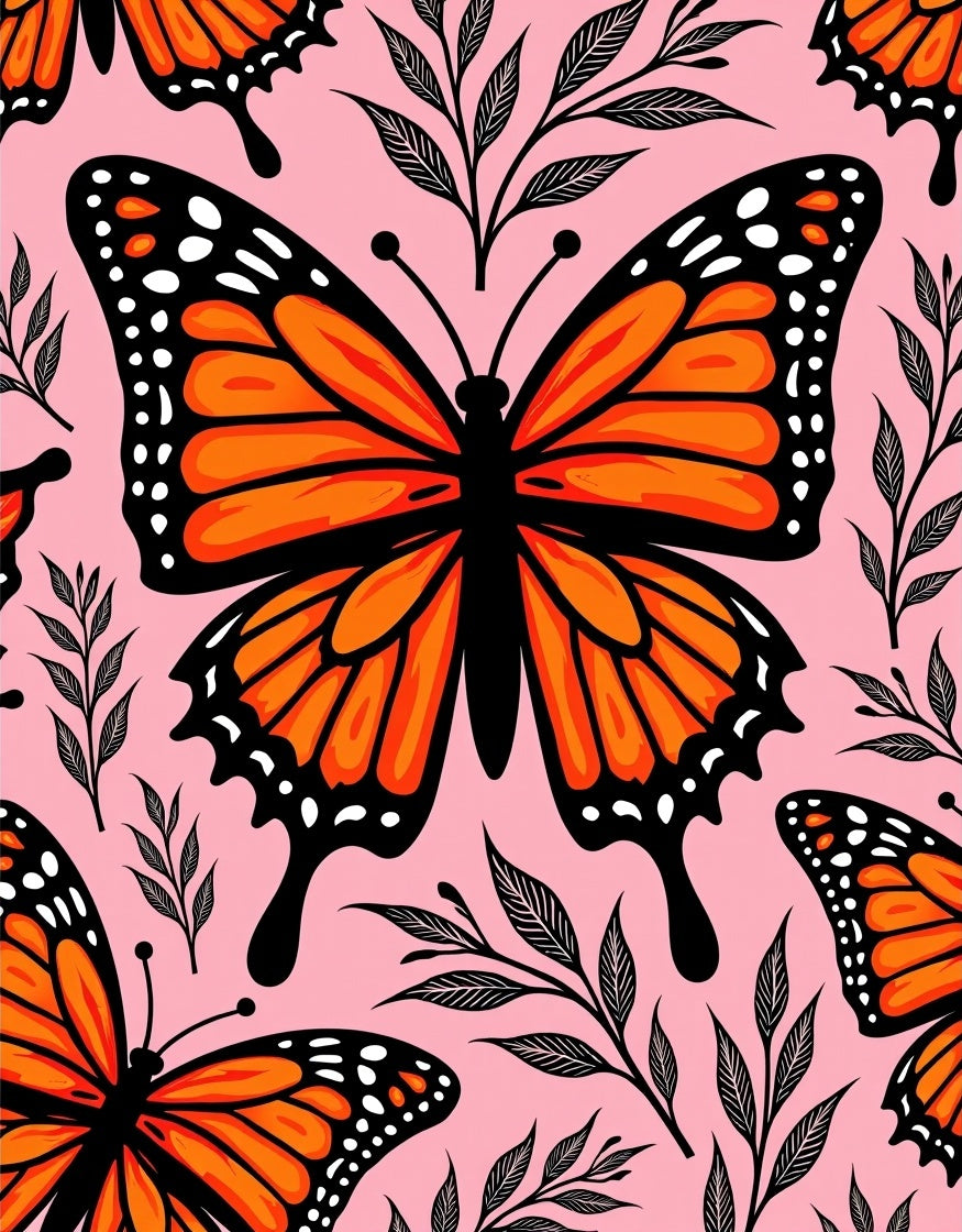 Vibrant Orange Butterfly Floral Background Rug