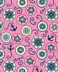 Nautical Pink Ships Wheel Anchor Swirl Rug