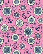 Nautical Pink Ships Wheel Anchor Swirl Rug