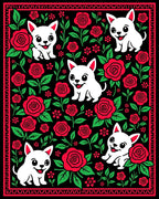 Charming White Chihuahuas Red Roses Rug