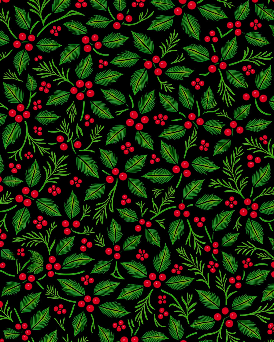 Festive Red Berry Holly Branch Rug