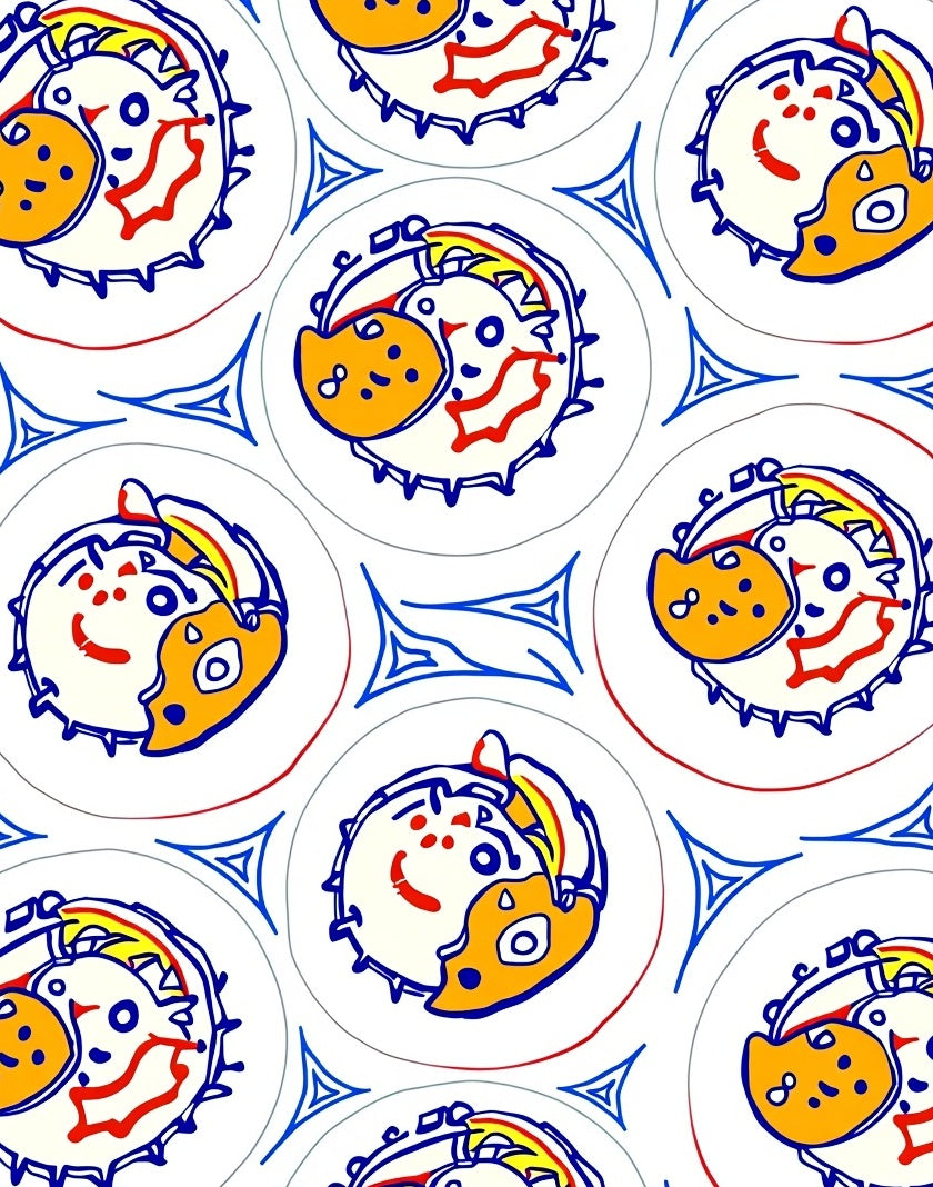 Whimsical Yellow Dog Face Circles Rug