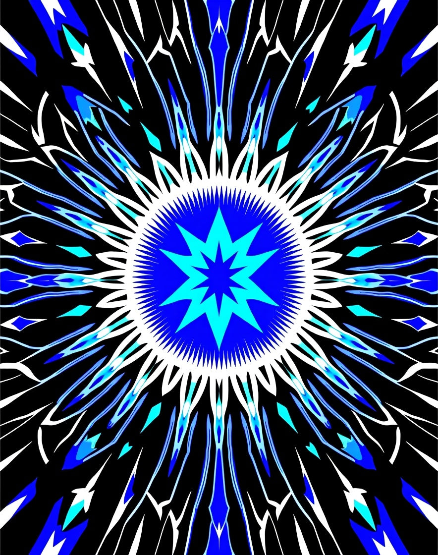 Electric Blue Starburst Kaleidoscope Rug