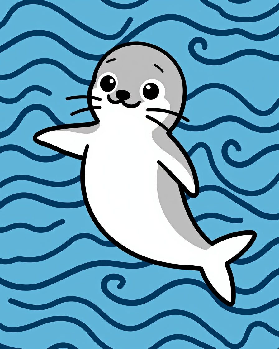 Cute White Seal Blue Wave Swirls Rug