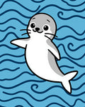 Cute White Seal Blue Wave Swirls Rug