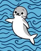 Cute White Seal Blue Wave Swirls Rug