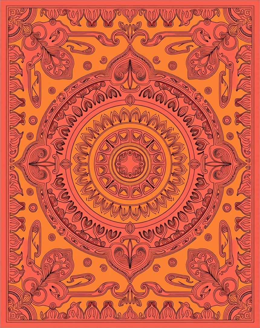 Coral Orange Intricate Mandala Rug