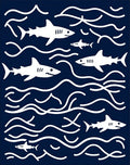 Navy Blue Shark Ocean Waves Rug
