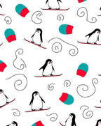 Cute Penguin Snowboarding Red Turquoise Swirls Rug