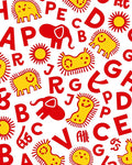 Whimsical Red Alphabet Animal Sun Rug