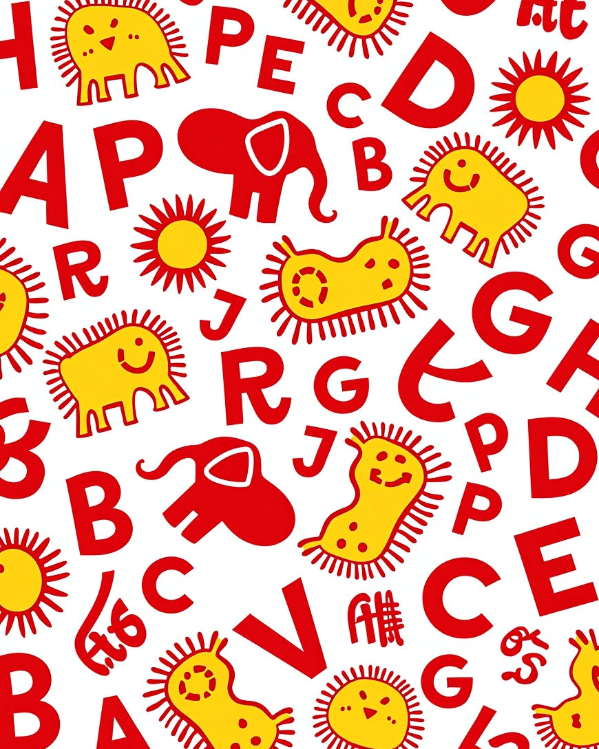 Whimsical Red Alphabet Animal Sun Rug