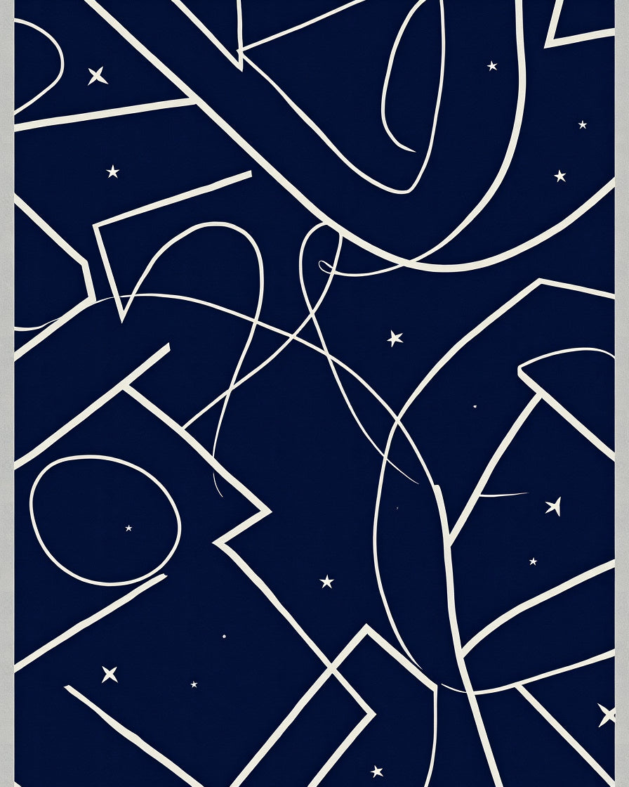 Dark Blue White Abstract Starry Ribbon Rug