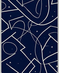 Dark Blue White Abstract Starry Ribbon Rug