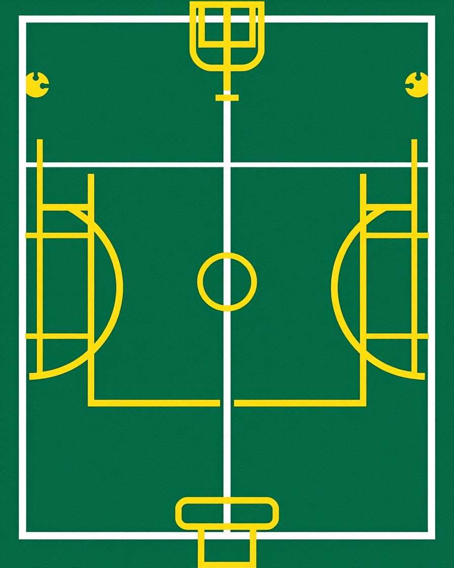 Green Field Yellow Goalpost Line Art Rug