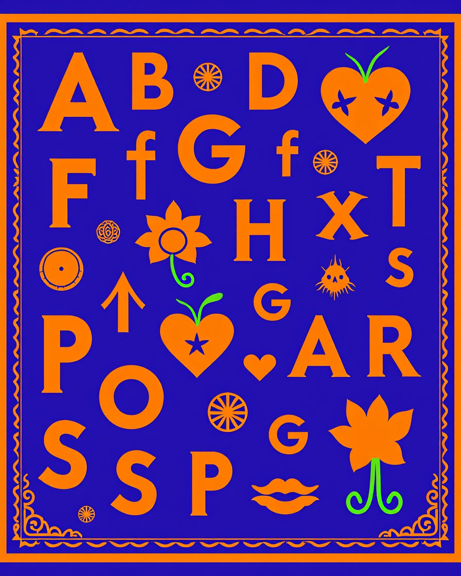 Orange Alphabet Heart Flower Graphic Rug