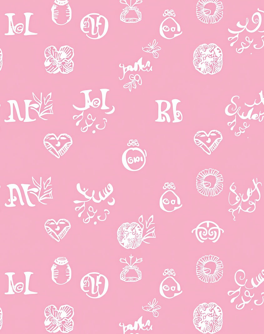 Pink White Sketch Collage Seamless Rug