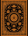 Orange Black Sun Floral Medallion Rug