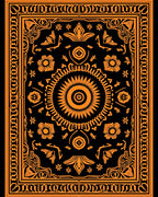Orange Black Sun Floral Medallion Rug