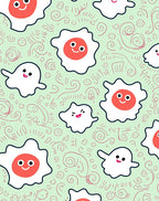 Cute Fried Egg and Ghost Swirls Rug