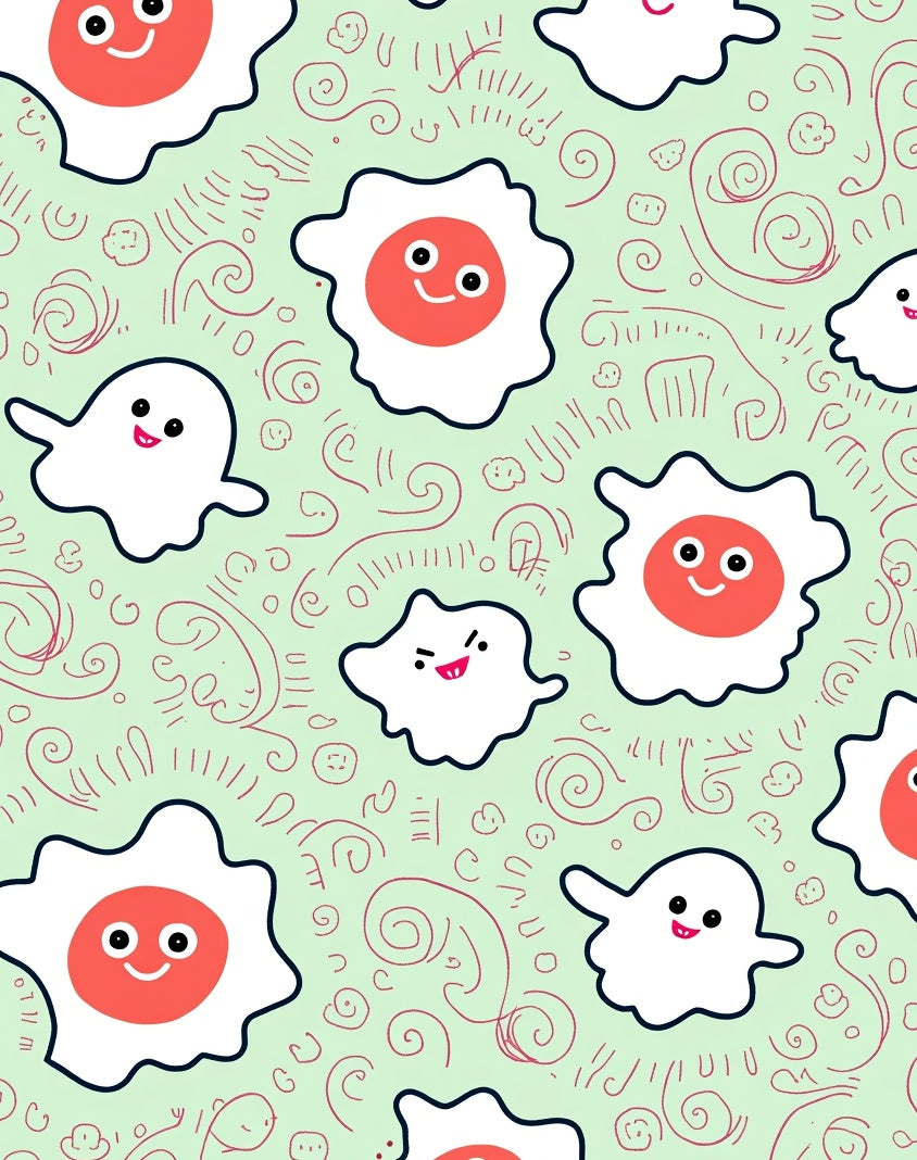 Cute Fried Egg and Ghost Swirls Rug