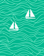Teal Ocean Sailboat Waves Rug