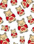 Cute Beige Bear Red Heart Motif Rug