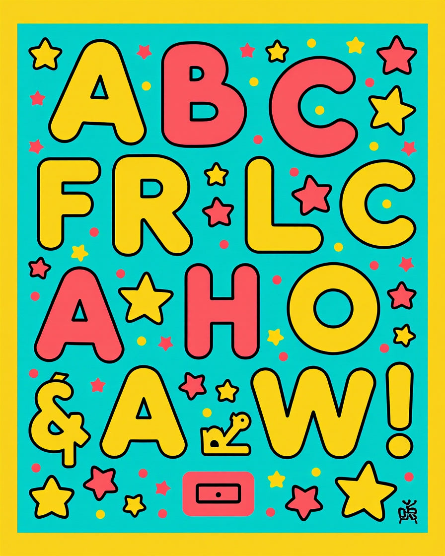 Playful Alphabet Stars Aqua Rug