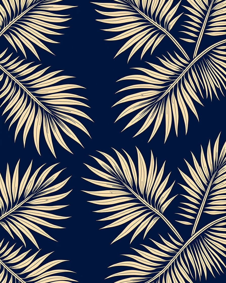 Classic Navy Palm Frond Repeating Rug