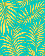Vibrant Yellow Palm Frond Teal Background Rug