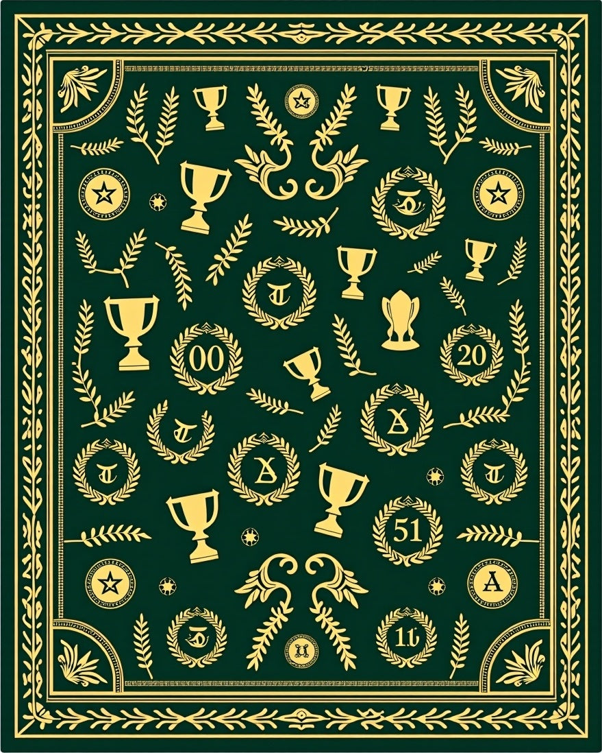 Green and Gold Trophy Laurel Wreath Rug