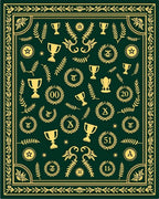 Green and Gold Trophy Laurel Wreath Rug