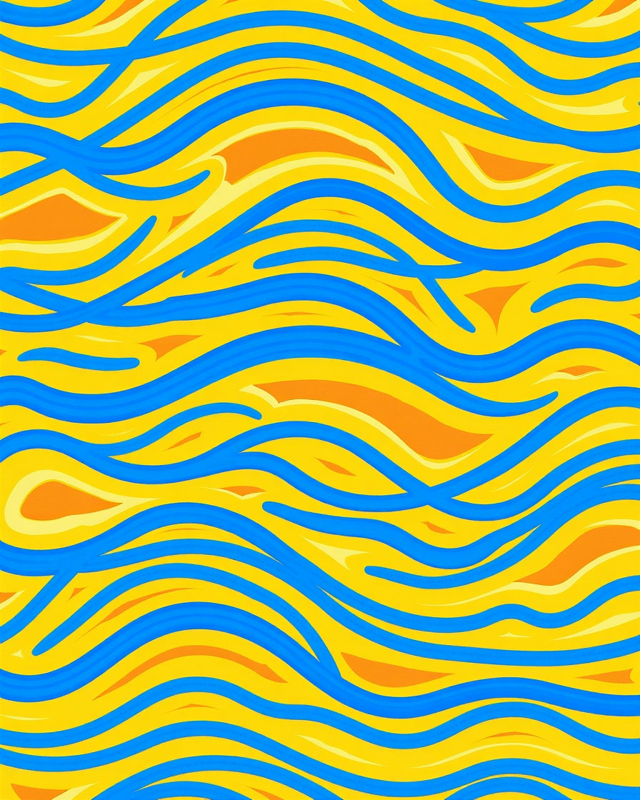 Blue Yellow Orange Wavy Abstract Rug