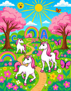 Pink Unicorns And Rainbows Garden Scene Rug