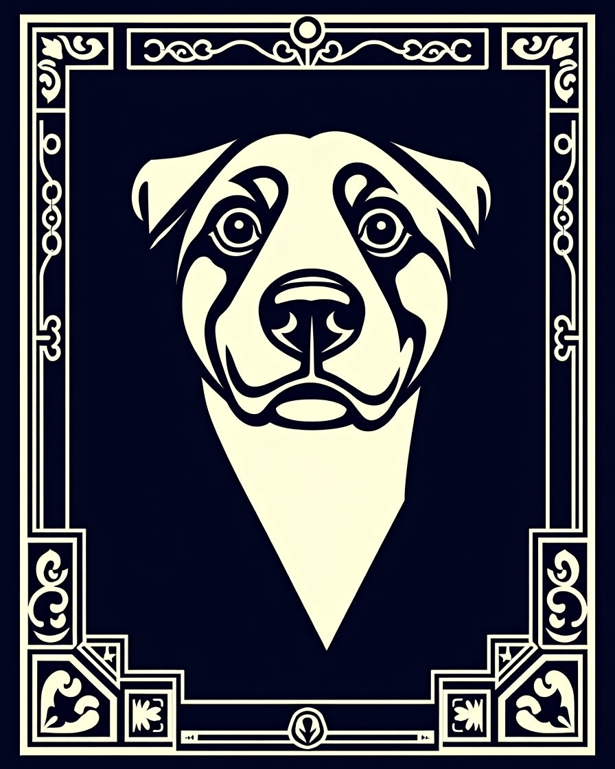 Art Deco Cream Dog Portrait Rug
